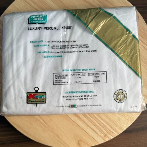 Vintage Luxury White Percale Full Flat Sheet Kmart Combed Cotton 54x75 In - Picture 3 of 3